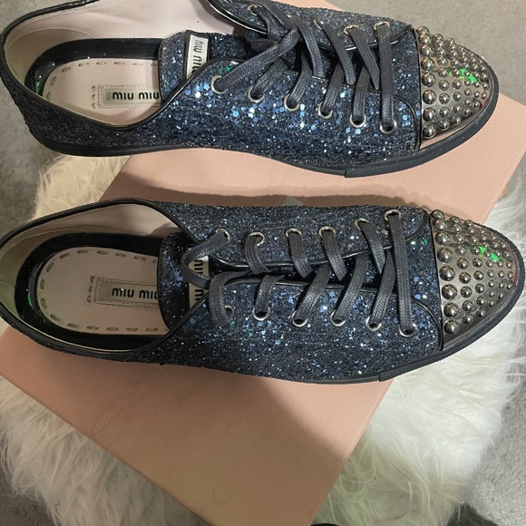 Authentic Miu Miu blue glitter studded women sneakers size 40 - Picture 2 of 6